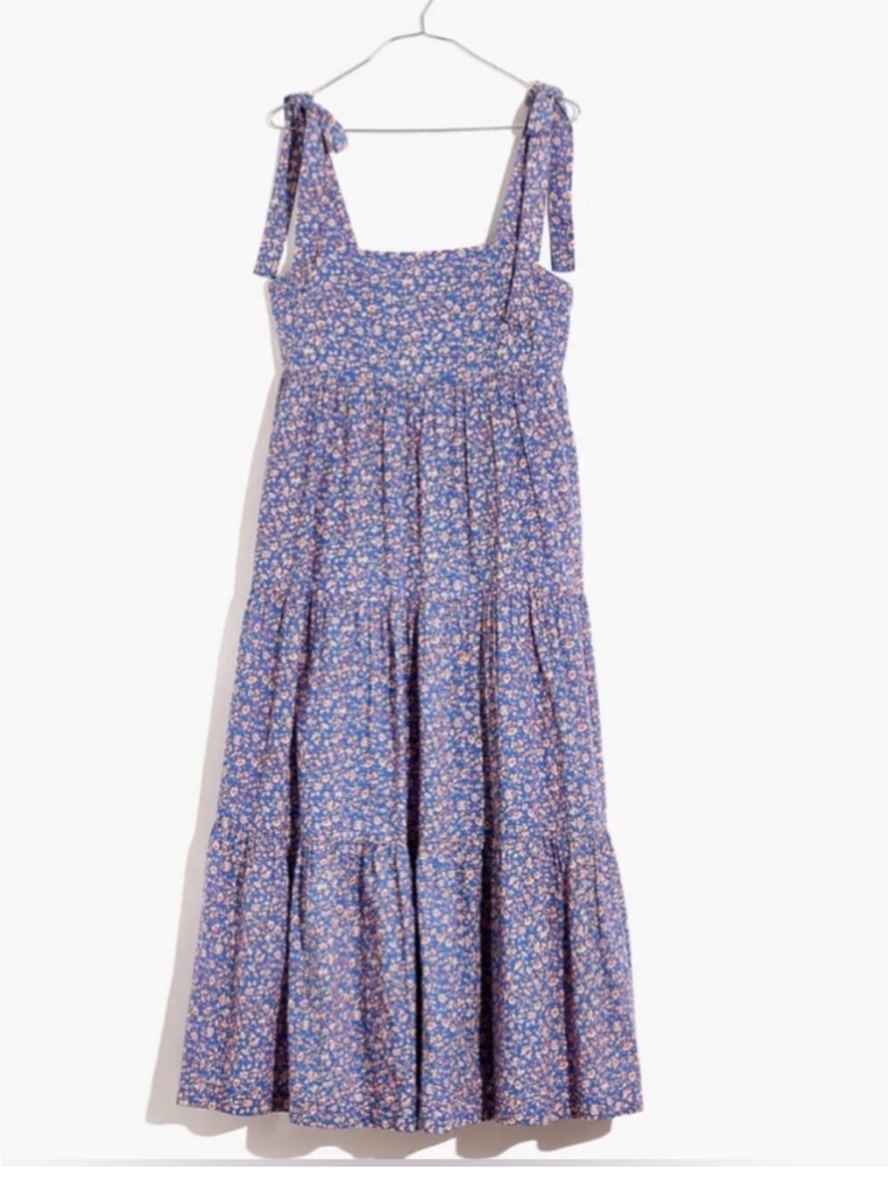 Madewell Medium Summer Vines Blue Red Floral Tie-Shoulder Lined Maxi Sun Dress
